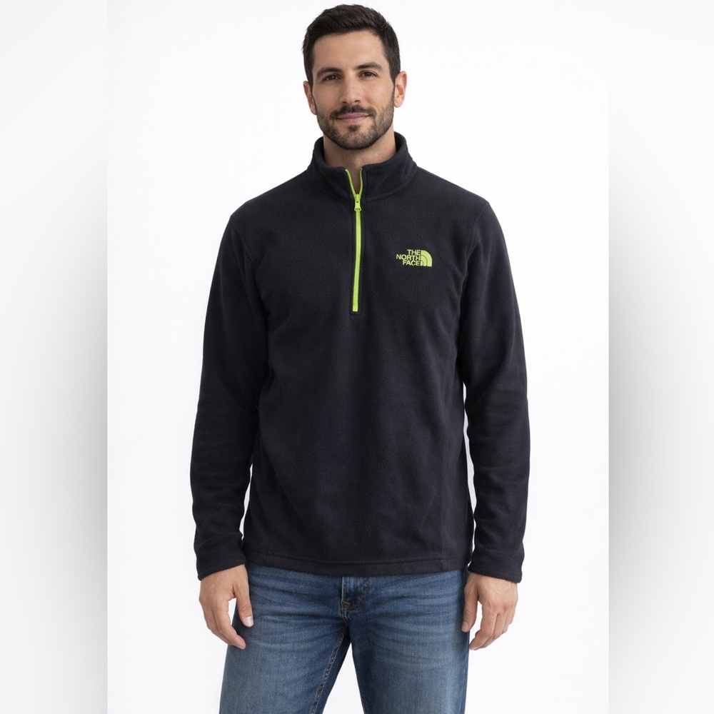 The North Face Black and Green 1/4 Zip Up Fleece Pull Over Large